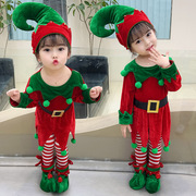 圣诞节儿童服装绿色红色精灵女童连衣裙演出服圣诞装扮套装衣服35