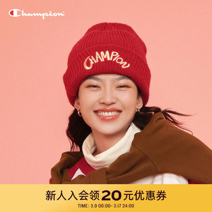 王俊凯同款Champion小龙人系列冠军24春季针织帽女红色男冷帽