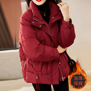 红色羽绒棉服女短款2023时尚宽松显瘦加厚保暖设计感小众棉衣
