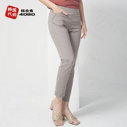韩国夏季年轻妈妈长裤松紧，腰修身弹力中年，女裤纯色高腰薄pn303043
