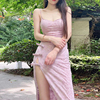 新中式提花紫色蕾丝吊带连衣裙女夏小个子性感纯欲海边度假包臀裙