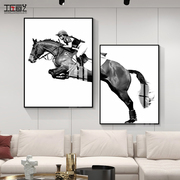 客厅沙发骑马装饰画楼道楼梯间，现代简约卧室，书房黑白艺术马的挂画