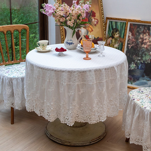 蕾丝桌布轻奢高级感北欧高档提花圆桌桌布圆形餐桌布茶几套罩定制