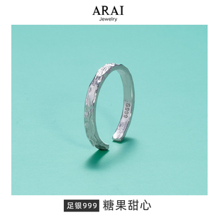 arai原创s999足银戒指小众设计男女，单只开口食指戒个性ins潮戒指