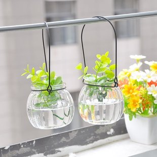 悬挂式透明玻璃花瓶 小南瓜吊瓶 简约水培花器室内园艺家居装饰瓶