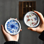 陶瓷白瓷盖置杯垫复古茶玩摆件青花家用茶器壶承盖托茶道零配件