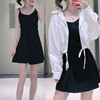 长袖衬衫外套装女2024韩版v字吊带连衣裙修身时尚减龄两件装
