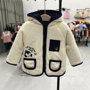 韩版童装冬季男童羊羔绒，卡通加厚加绒连帽棉衣儿童，休闲拉链衫外套