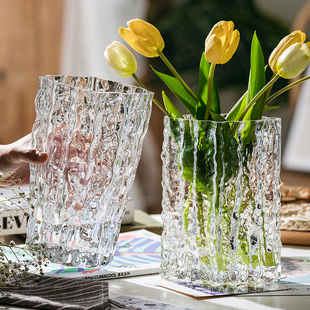 现代简约创意手工透明玻璃，花瓶水养插花鲜花，客厅装饰摆件北欧风格