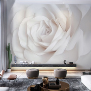 简约白色玫瑰花壁纸壁画卧室床头，客厅电视墙壁布花朵直播背景墙纸