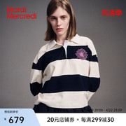 mardimercredi小雏菊徽章条纹，polo衫短款宽松上衣，学院风春季