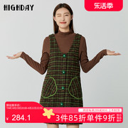 highday轩日2023冬季复古格纹，背心裙女甜美减龄a字无袖连衣裙