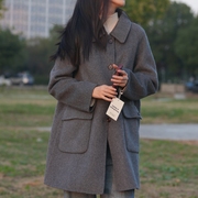 2023秋冬韩版宽松小个子高端双面零羊绒大衣女27驼色羊毛外套
