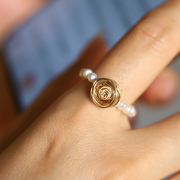 玫瑰花戒指 淡水珍珠食指戒 法式设计感小众 巴洛克 14K包金定制