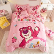 草莓熊纯棉卡通床上用品四件套床笠全棉儿童宿舍床单被套三件套女