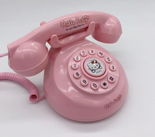 卡通粉色高端创意可爱复古仿古电话机有绳固定座机道具模型用