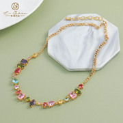 法国Gentle Motto欧美轻奢彩色锆石项链小众设计高级感彩虹手链多