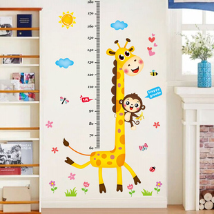 卡通动物身高贴纸宝宝儿童测量记录，身高尺墙上贴画自粘墙壁画墙纸