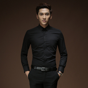 衬衫男士长袖修身韩版黑色正装，免烫寸衫西装，抗皱商务休闲工装衬衣