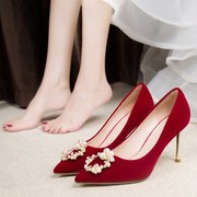秀禾服婚鞋2021年冬季酒红色高跟鞋女结婚鞋子新娘鞋婚纱红鞋