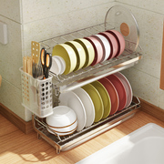 厨房碗碟沥水收纳架子，晾放碗盘碗筷置物架窄边双层小型台面式小号
