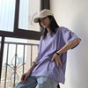 纯色浅紫色休闲短袖t恤女ins香芋，紫上衣夏季学生韩版宽松棉质白色