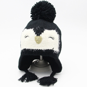 冬季儿童毛线帽男童可爱企鹅，加绒护耳帽女童套头帽帽小童冬帽