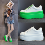 绿色厚底板鞋内增高小白鞋女2024春季8cm休闲运动鞋单鞋
