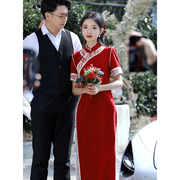 旗袍敬酒服新娘红色结婚回门服改良年轻款订婚礼服女新中式连衣裙