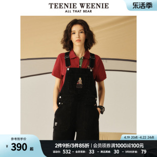 teenieweenie小熊夏季复古休闲宽松搭配背带，牛仔短裤子女