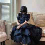 小黑裙法式复古泡泡袖赫本风公主蓬蓬高级感连衣裙设计感小众夏季