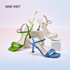 Nine West/玖熙一行诗一字带露趾凉鞋2024夏季真皮工作高跟鞋