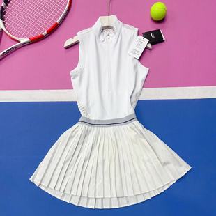 2024网球连衣裙带底裤百褶后腰镂空性感速干半高领羽毛球裙