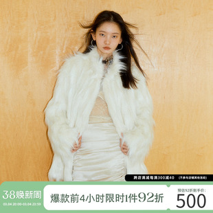 肥肉休息室原创设计冬季白色复古辣妹长毛上衣高级感环保皮草外套