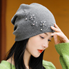 帽子女冬季毛线帽保暖针织帽花朵堆堆帽女士包头冷帽护耳加厚时尚