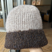 拼色毛线帽子女士秋冬大头围针织帽加厚保暖帽显脸小冷帽护耳帽