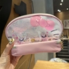 可爱卡通猫咪贝壳造型PVC透明亮片双层化妆包耳机口红粉饼补妆包