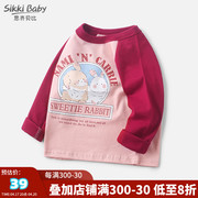 女童长袖t恤春秋装，2024纯棉儿童，宝宝小童婴儿红色衣服1-3-7岁