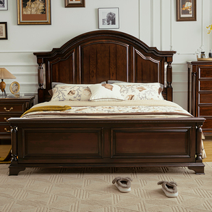 美式实木床1.8米主卧双人床，欧式乡村复古双人床，高箱储物实木家具