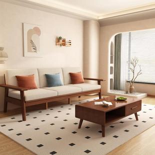 全实木沙发组合小户型，简约客厅日式冬夏两用可拆洗三人位布艺沙发