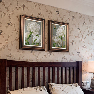 美式卧室装饰画客厅壁画，两联有框挂画欧式书房，沙发背景墙花卉