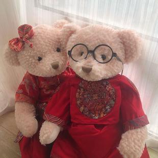 毛绒玩具泰迪熊压床娃娃一对结婚中式情侣熊婚房公仔送新人礼物女