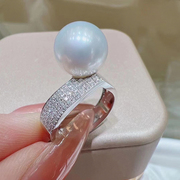 超大媲美澳白极光正圆，天然爱迪生珍珠锆石纯银，925戒指13-14mm单颗