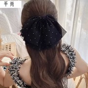 韩国甜美雪纺纱水钻发夹超大蝴蝶结弹簧发夹后脑勺马尾发夹少女头