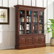 美式全实木书柜组合书架橡木带玻璃门书房书橱整x墙书柜落地