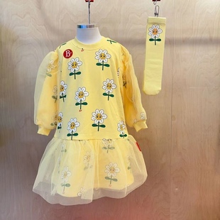 !韩国童装婴儿宝宝女童黄色，太阳花纱袖娃娃领连衣裙裙子