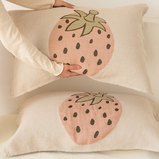 大草莓枕巾纯棉纱布一对装可爱家用柔软枕头，毛巾吸汗透气防头油