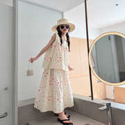 夏季韩版童装度假沙滩裙波点套装，女童亲子旅拍背心全棉裙子两件套