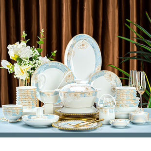 景德镇陶瓷餐具碗碟套装家用送礼高档现代轻奢北欧创意套装69件套