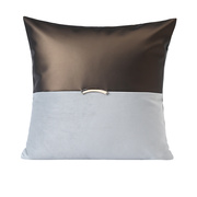 蓝梦格调现代轻奢灰色皮质拼接抱枕金属扣装饰沙发软装方枕靠垫